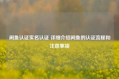 闲鱼认证实名认证 详细介绍闲鱼的认证流程和注意事项