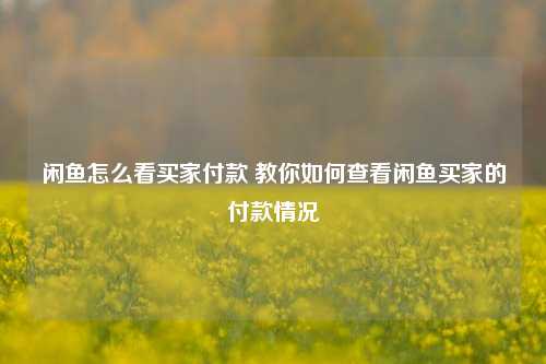 闲鱼怎么看买家付款 教你如何查看闲鱼买家的付款情况