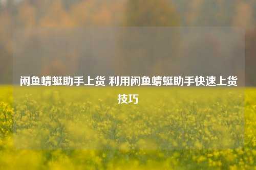 闲鱼蜻蜓助手上货 利用闲鱼蜻蜓助手快速上货技巧