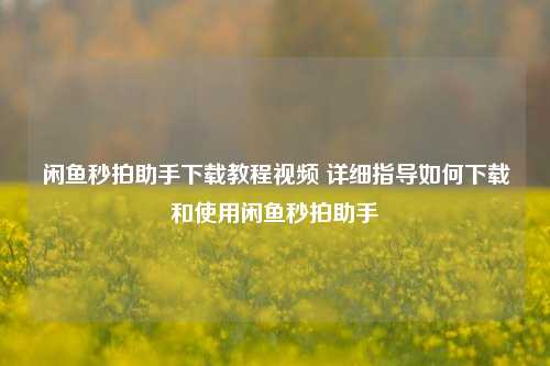 闲鱼秒拍助手下载教程视频 详细指导如何下载和使用闲鱼秒拍助手