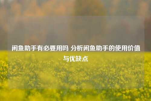 闲鱼助手有必要用吗 分析闲鱼助手的使用价值与优缺点