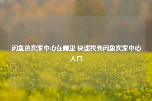 闲鱼的卖家中心在哪里 快速找到闲鱼卖家中心入口