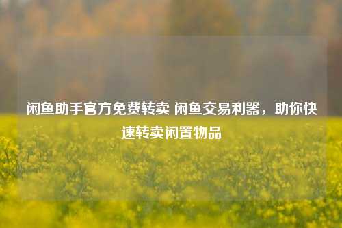 闲鱼助手官方免费转卖 闲鱼交易利器，助你快速转卖闲置物品